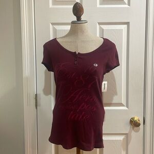 Y2K Aeropostale burgundy red 100% cotton cap sleeve pullover top waffle knit L
